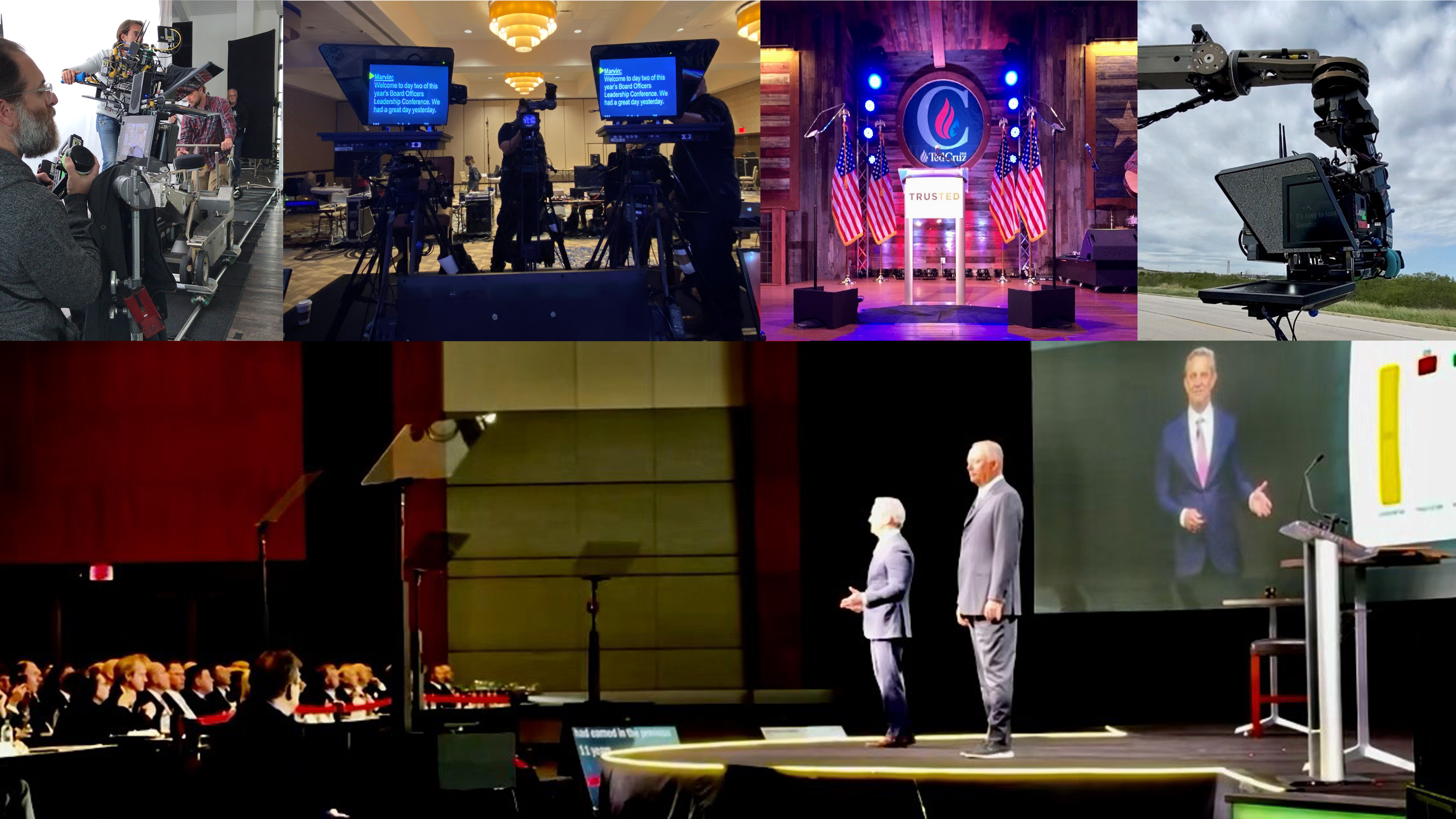 Teleprompter USA photo montage showcasing our work across events, broadcasts, and productions